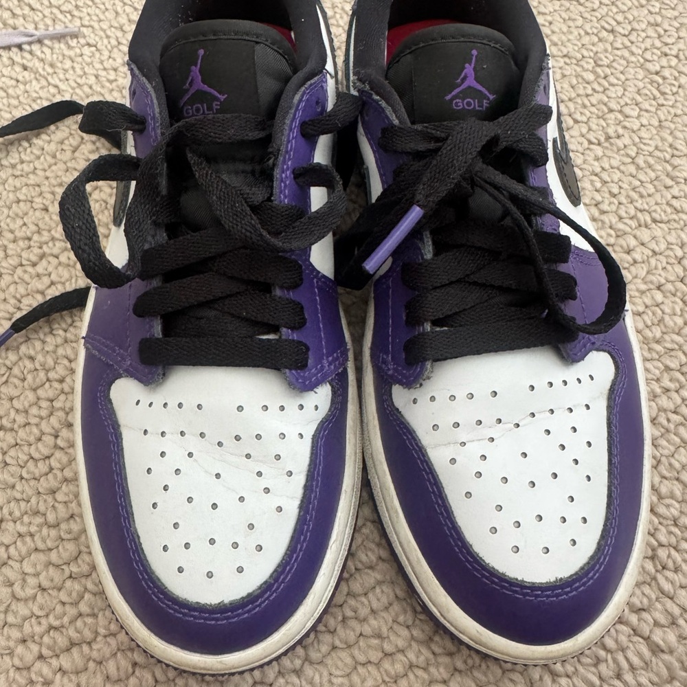 Purple and White Golf Jordans